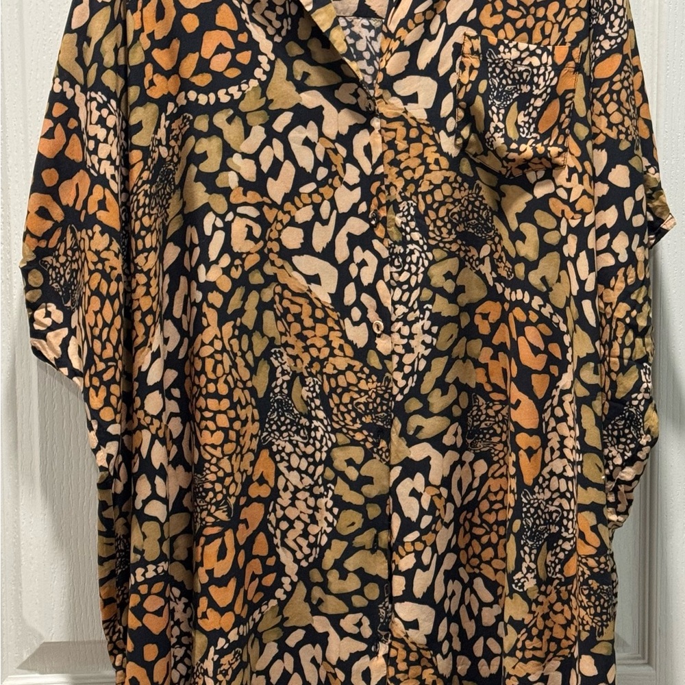 Johnny Was Animal Print Blouse in Black and Tan